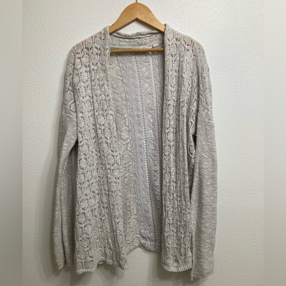 💙H&M L.O.G.G. Women’s Crochet Knitted Bohemian Cardigan Sweater, Gray - Sz Small - Picture 1 of 7